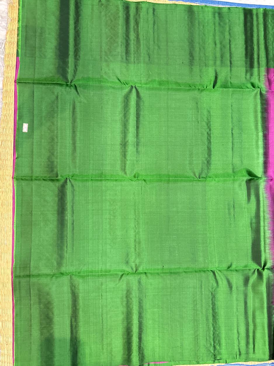 Magenta Pink Silk Saree with Contrast Emerald Green Gold Zari Woven Border With Silk Mark