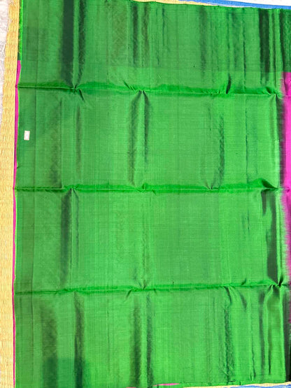 Magenta Pink Silk Saree with Contrast Emerald Green Gold Zari Woven Border With Silk Mark