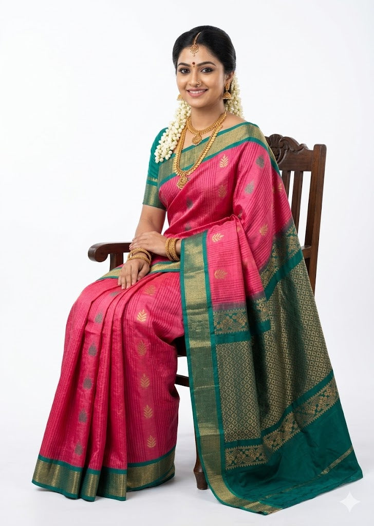 Rani Pink & Green Kuppadam Pattu Saree