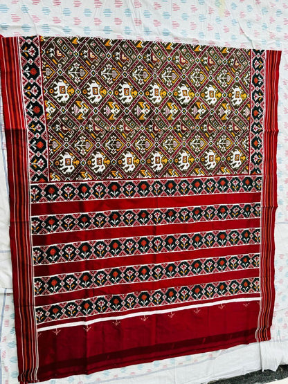 Pure Pochampally Double Patola Silk Saree - Black &amp; Red - pochampallysarees.com