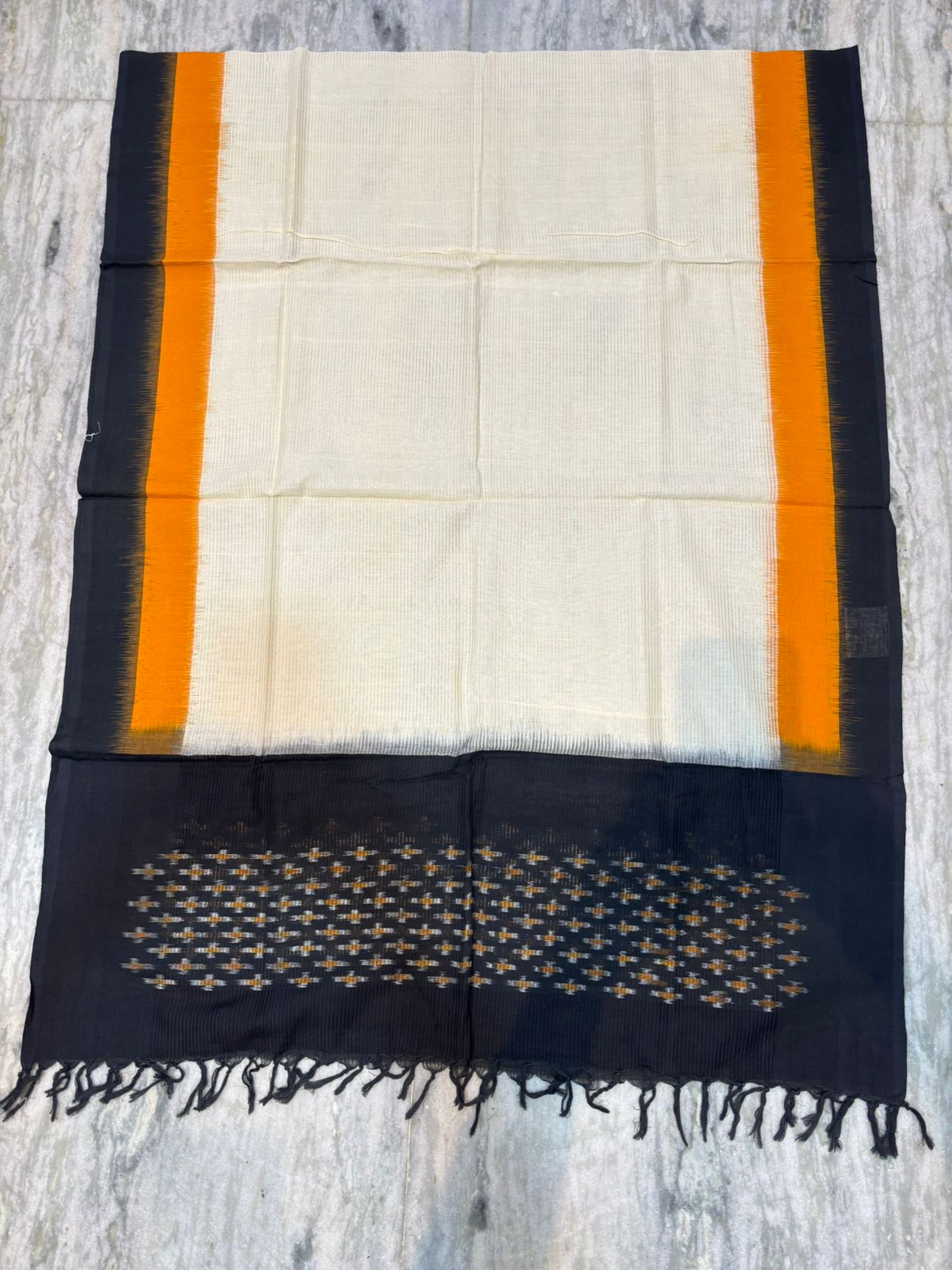 DOUBLE IKAT COTTON WHITE WITH BLACK COLOR DRESS MATERIAL -C5