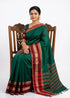 Traditional Teal Green Silk Blend Saree with Contrast Zari Border | Elegant Festive Ethnic Wear - pochampallysarees.com