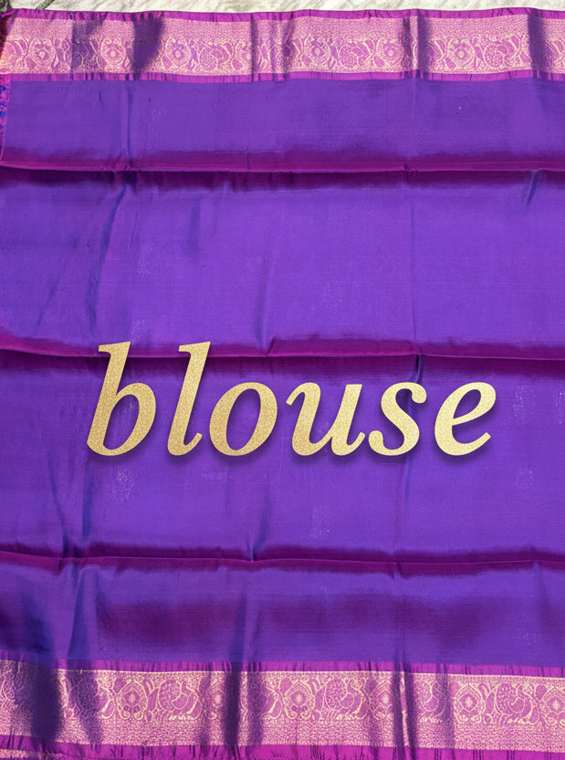 Royal Blue Pure Soft Silk Saree with Contrasting Purple Zari Border &amp; Pallu