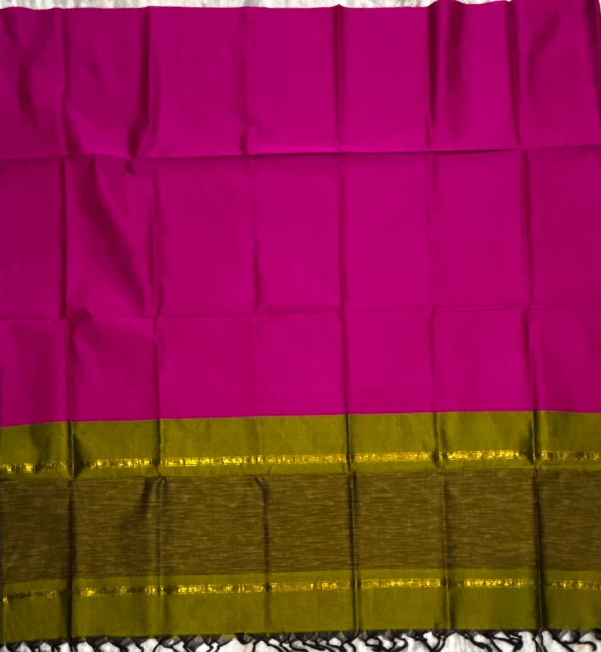 Olive green Handloom-Look Kurta Set with Ikat Border, Pink Pants &amp; Dupatta (Set of 3)