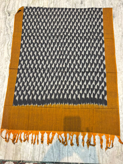 DOUBLE IKAT ANANDA BLACK WITH BROWN COLOR DRESS MATERIALS-B48