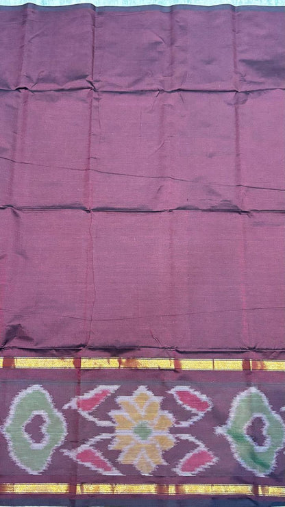 Deep Purple &amp; Olive Ikkat Border Poly-Cotton Kurta Set with Contrast Dupatta