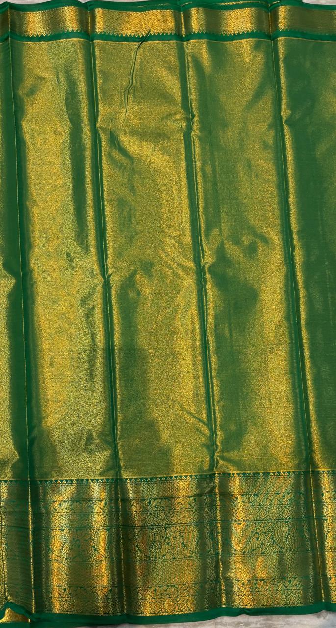 Dharmavaram Pattu Silk Saree – Mustard Yellow &amp; Green