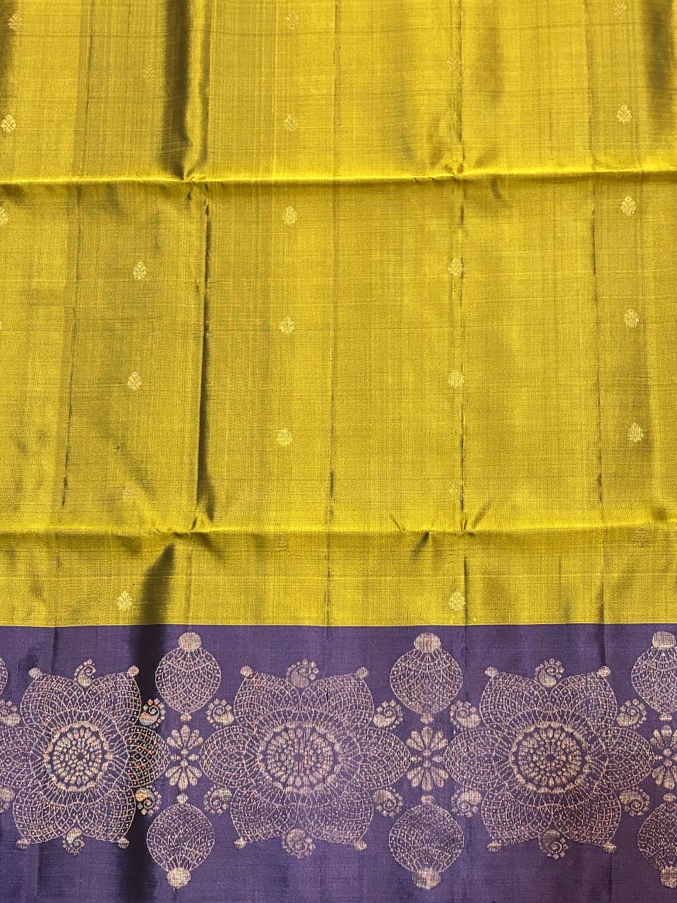 Mustard Olive Green &amp; Royal Purple Kanchipuram Soft Silk Saree (Silk Mark Certified)