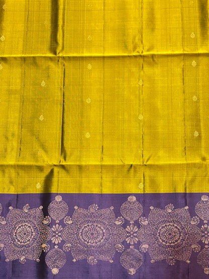 Mustard Olive Green &amp; Royal Purple Kanchipuram Soft Silk Saree (Silk Mark Certified)