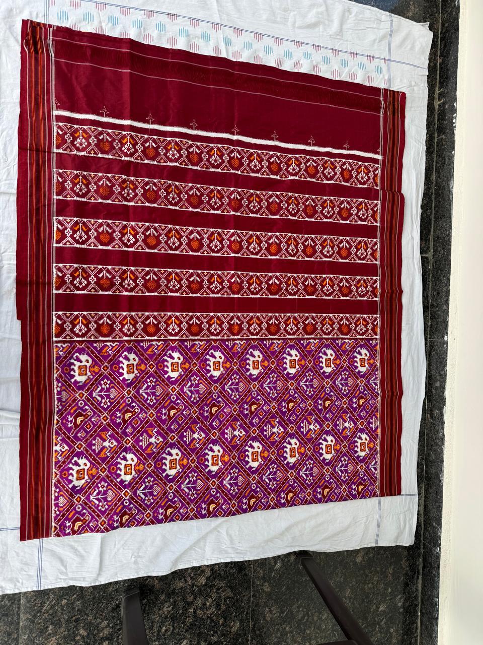 Pure Pochampally Double Ikat Patola Silk Saree - Purple &amp; Red | Traditional Ethnic Wear - pochampallysarees.com