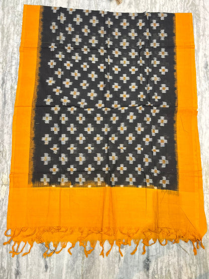 DOUBLE IKAT COTTON BLACK WITH YELLOW COLOR DRESS MATERIAL-B50