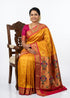 Traditional Mustard Yellow Gadwal Silk Saree with Contrast Pink Peacock Border - pochampallysarees.com