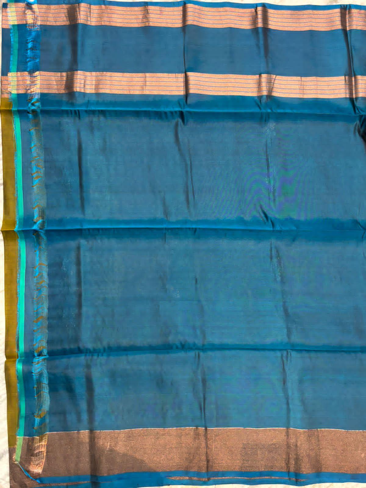 Premium Pure Soft Silk Saree in Teal Green with Olive Zari Brocade Pallu | Traditional Festive &amp; Wedding Wear - pochampallysarees.com