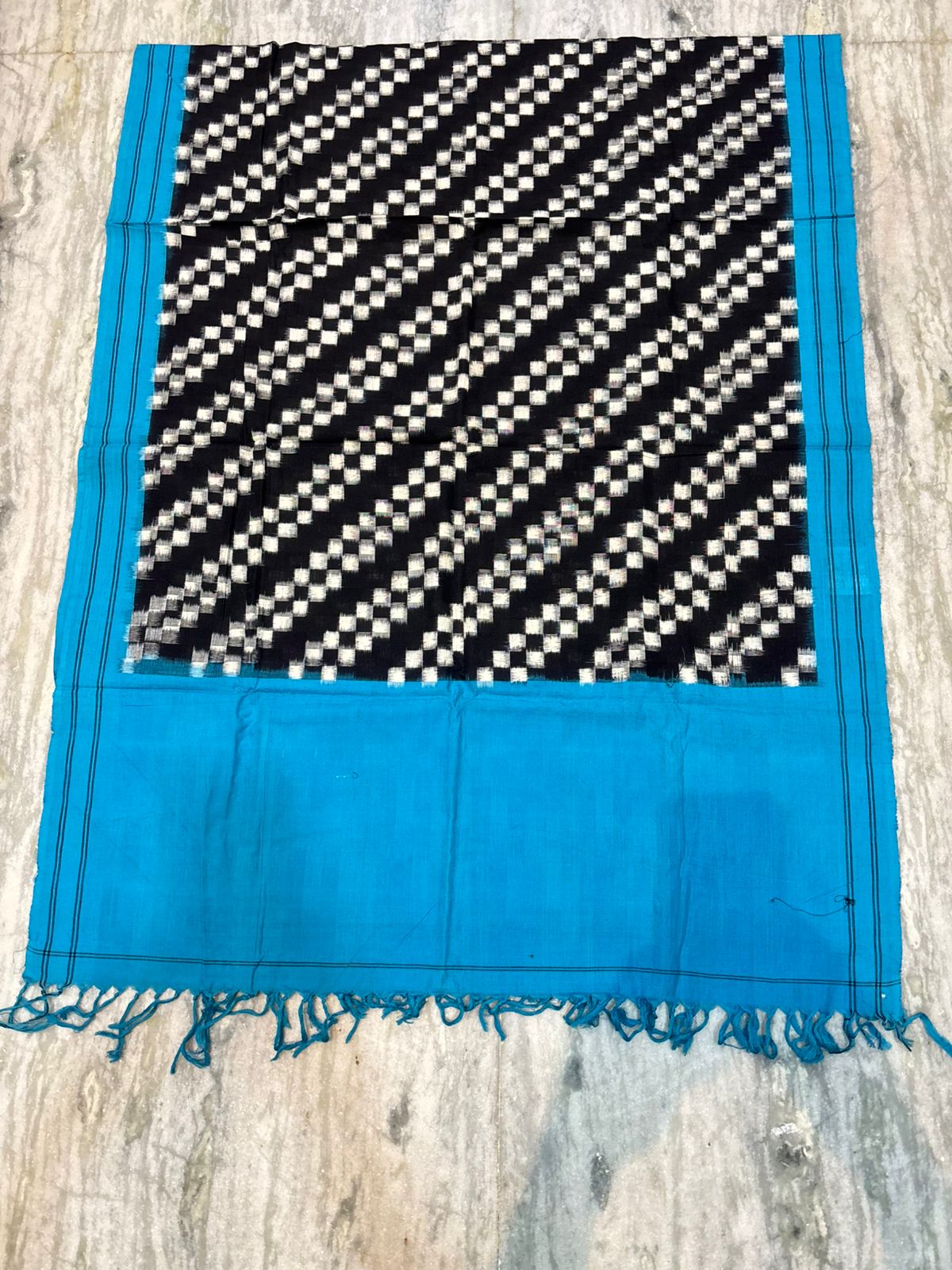 POCHAMPALLY DOUBLE IKKAT BLACK WITH ANAND BLUE COLOR DRESS MATERIAL - C41