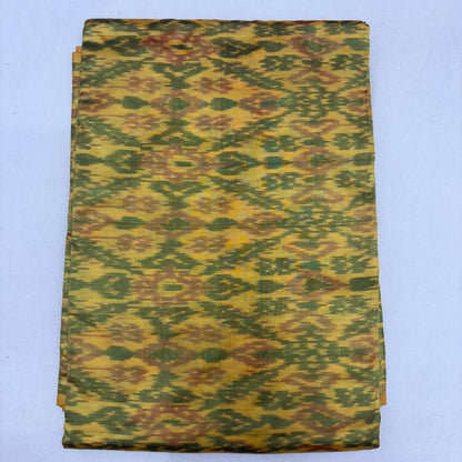 Pure Silk Handwoven Ikat Fabric with Silk Mark Certification – Earthy Olive Green with Mustard &amp; Amber Rust Motifs