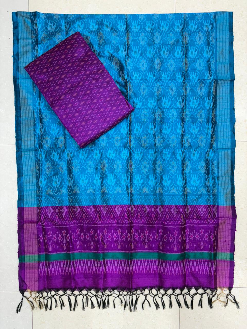 Latest Ikkat Silk Dress Material: Blue &amp; Purple Pochampally Salwar Suit
