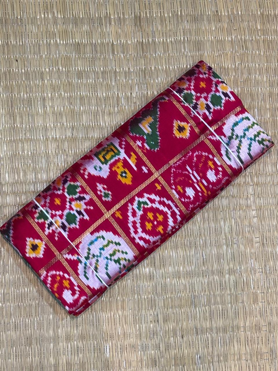 Crimson Red Pure Silk Patola Saree with Royal Zari Border &amp; Traditional Ikat Weave