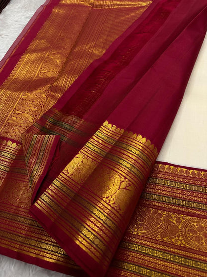 kanchipuram pattu cream Maroon Saree Code: Kanchi1
