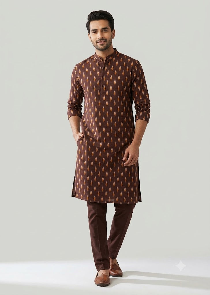 Handloom Maroon Pochampally Ikat Cotton Fabric