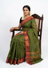 NARAYANPET COTTON SAREE OLIVE GREEN - pochampallysarees.com