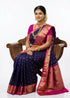 Deep Navy Blue & Pink Kuppadam Pattu Saree | Ethnic Silk Wear - pochampallysarees.com