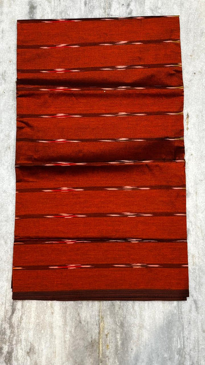 Pochampally Ikkat Poly Cotton Unstitched Dress Material with Borderless Dupatta (3-Piece Set - Red-Rust &amp; Black)