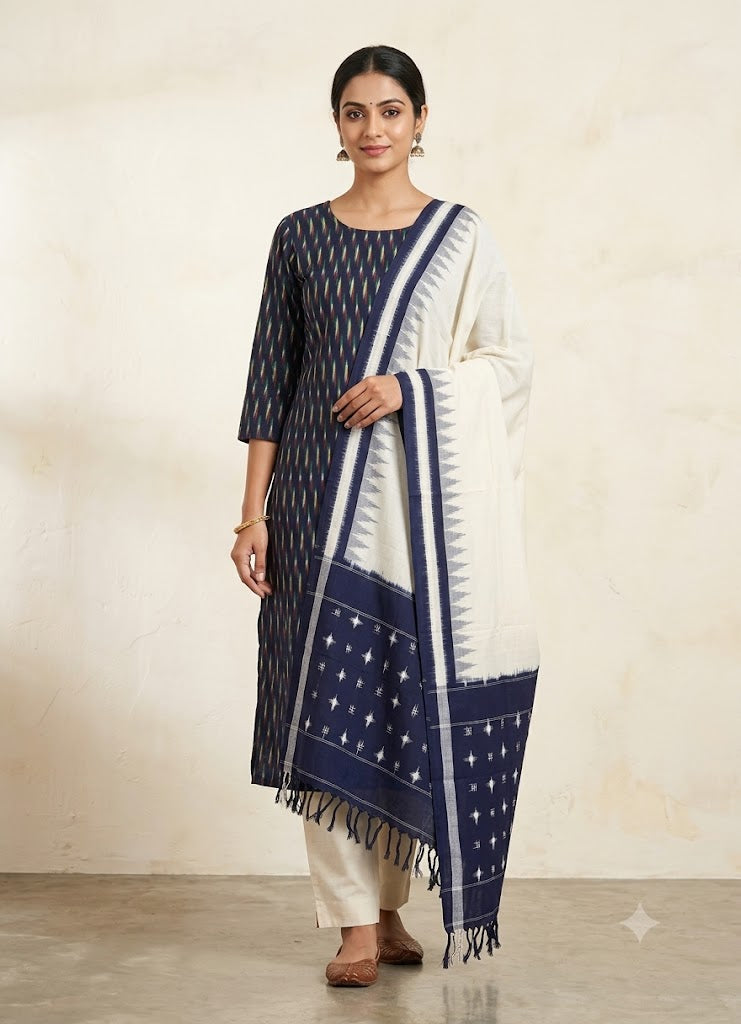 Pochampally Ikkat Cotton Suit Navy Blue Set C12