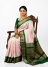 Authentic Soft Pink Checkered Gadwal Silk Saree with Rich Deep Green Border - pochampallysarees.com