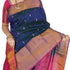 Elegant Navy Blue Uppada Pattu Saree with Pink Pallu & Zari Motifs - pochampallysarees.com