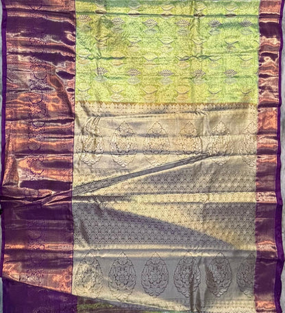 Dharmavaram Pattu Silk Saree Light Green With Purple Saree Online