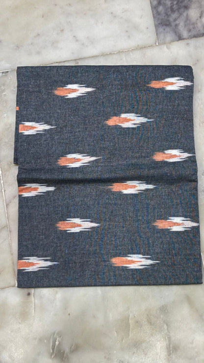Handloom Ikat Grey and Terracotta Unstitched Suit Set
