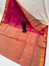 Dual-Tone Peach and Rani Pink Uppada Pattu Silk Saree with Zari Buttas - pochampallysarees.com