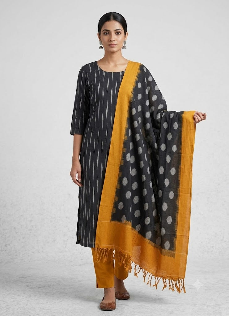POCHAMPALLY IKAT BLACK WITH YELLOW COLOR SUITE - C17