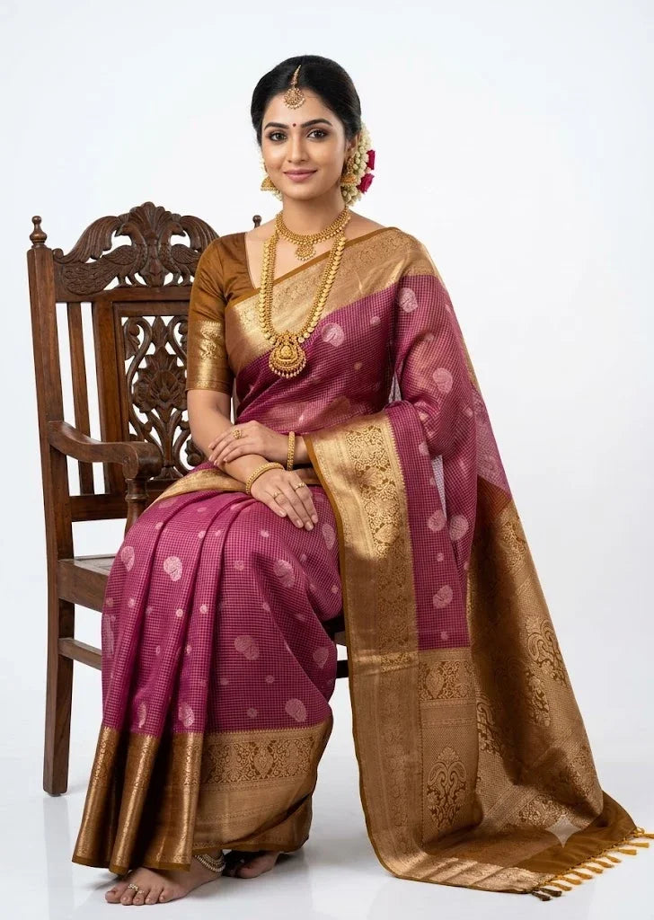 Traditional Magenta Pattu Silk Saree with Ornate Golden Zari - pochampallysarees.com