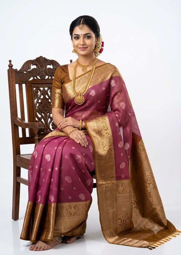 Traditional Magenta Pattu Silk Saree with Ornate Golden Zari