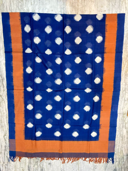 DOUBLE IKAT COTTON BLUE WITH BROWN COLOR DRESS MATERIAL -C16