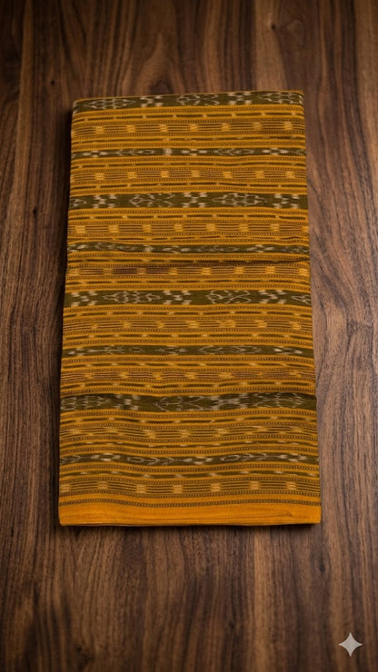 Elegant Mustard Yellow Sambalpuri Ikat Handloom Fabric with Traditional Bandha Weave