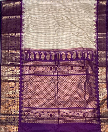 Traditional Cream &amp; Purple Gadwal Silk Saree Combo with Premium Body Cream &amp; Chocolates