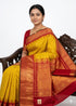 Pure Gadwal Silk Saree in Mustard Yellow Checks with Rich Red Zari Border - pochampallysarees.com