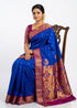 Royal Blue Gadwal Silk Saree with Magenta Peacock Pallu - pochampallysarees.com