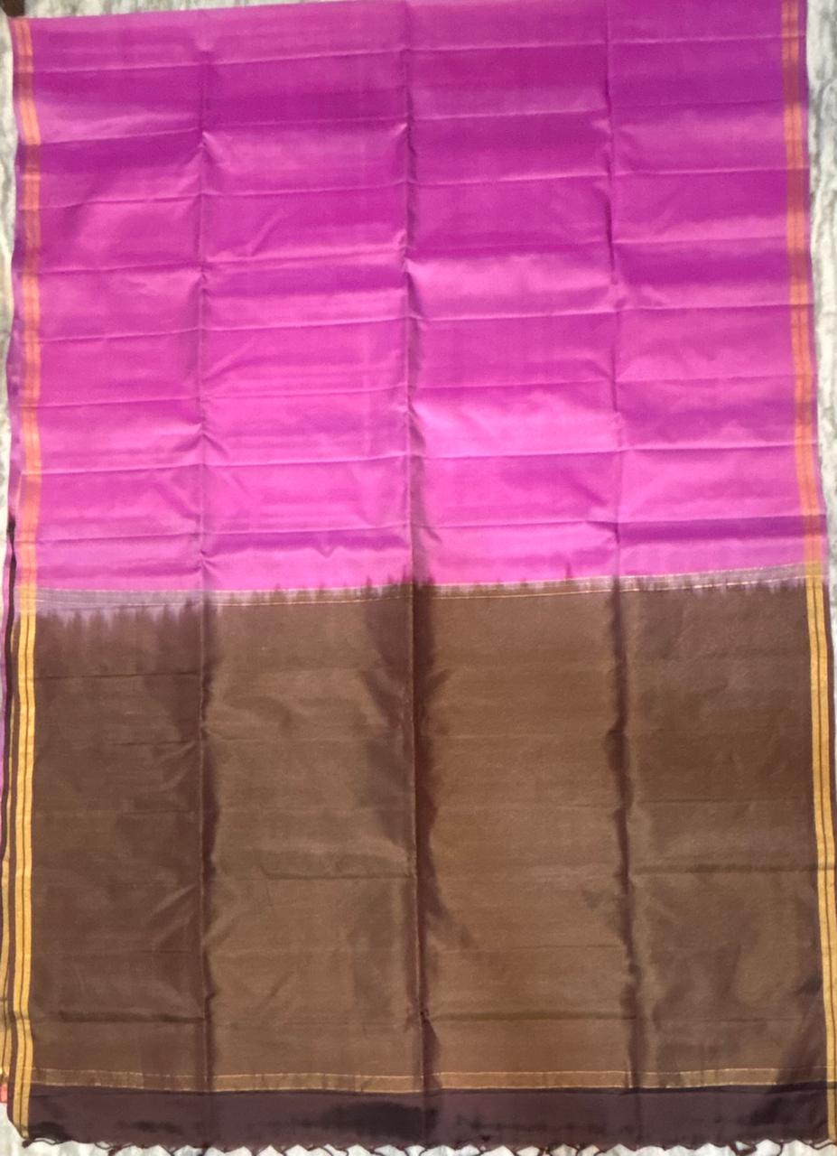 Elegant Dark Brown Silk Saree Blouse with Gold Zari Border