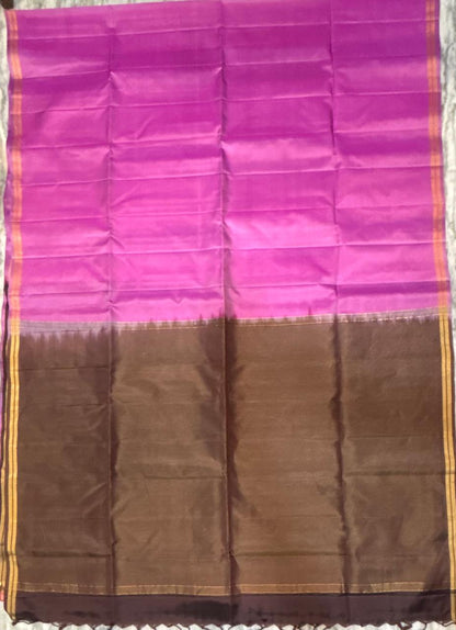 Elegant Dark Brown Silk Saree Blouse with Gold Zari Border