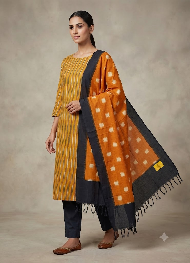POCHAMPALLY IKAT YELLOW WITH BLACK COLOR SUITE -C32