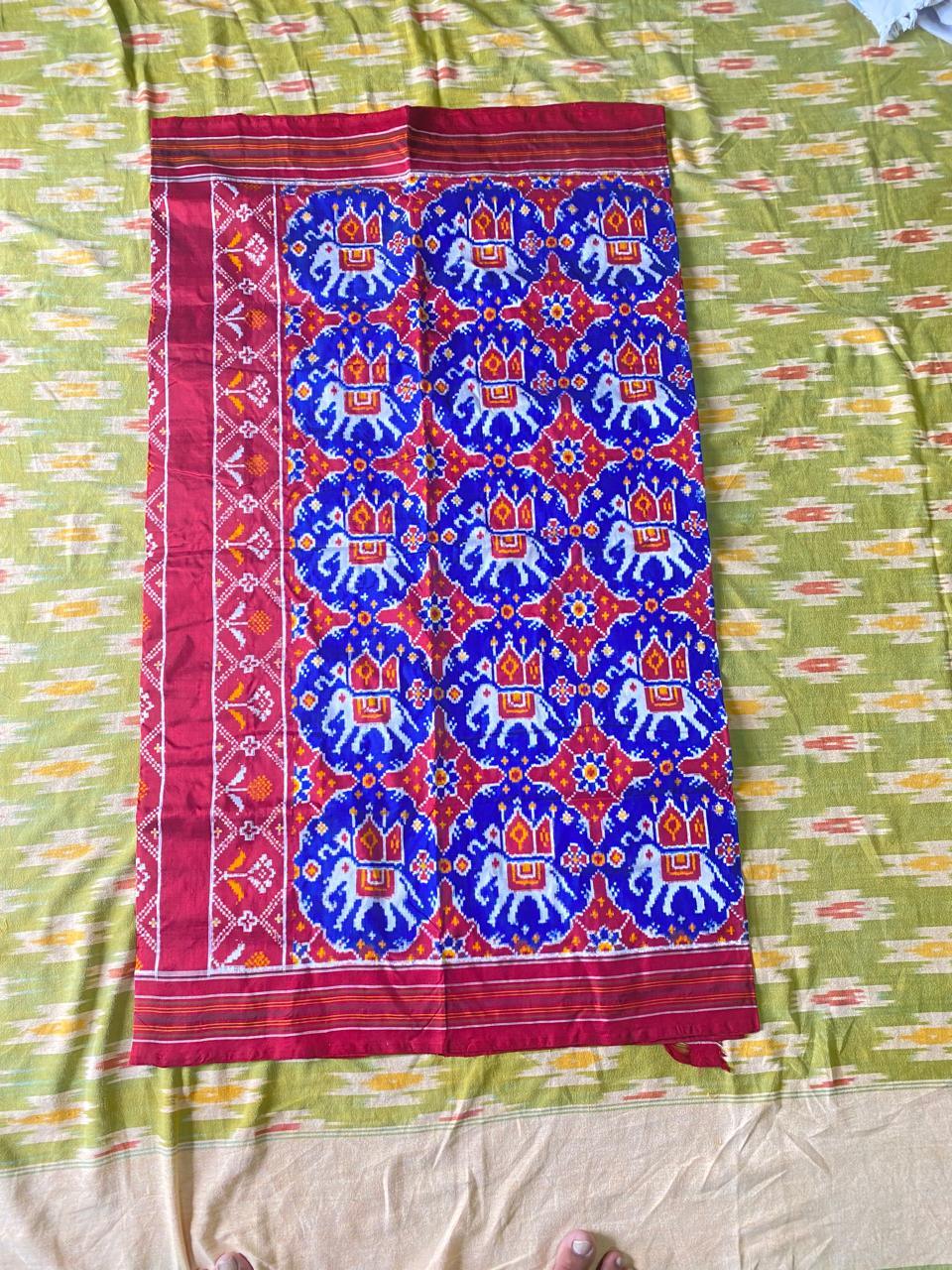 Royal Blue &amp; Red Patola Saree with Elephant Motifs - pochampallysarees.com
