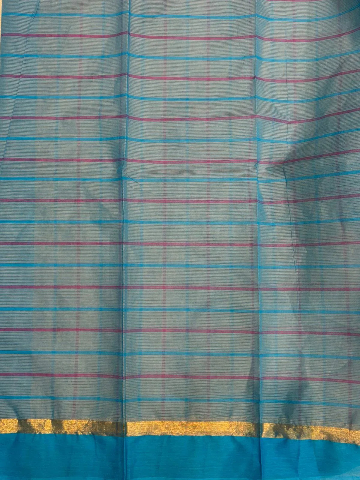 MANGALAGIRI COTTONS BODY GRAY BLUE CHECKS DESIGNER BORDER ZARI PALLU AND BLOUSE RUNNING