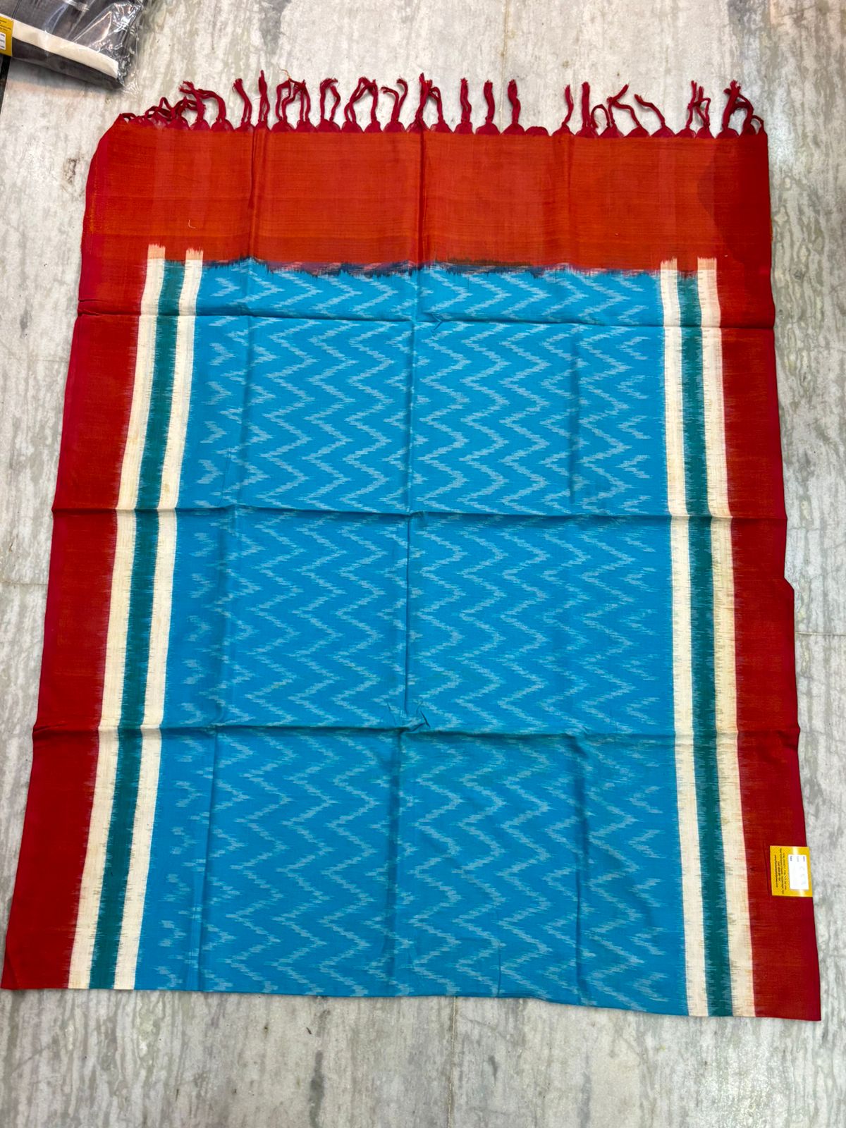 DOUBLE IKAT COTTON ANANDA BLUE WITH RED COLOR DRESS MATERIAL -C53
