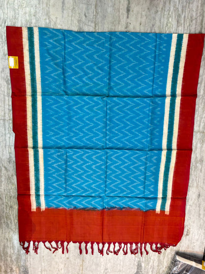DOUBLE IKAT COTTON ANANDA BLUE WITH RED COLOR DRESS MATERIAL -C53