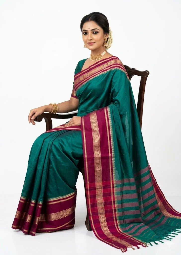 NARAYANPET SAREE GREEN COLOR - pochampallysarees.com