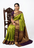 Authentic Olive Green Gadwal Silk Saree with Rich Deep Purple Border - pochampallysarees.com