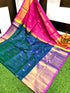 Exquisite Teal Blue & Bright Pink Uppada Pattu Saree with Zari Motifs - pochampallysarees.com